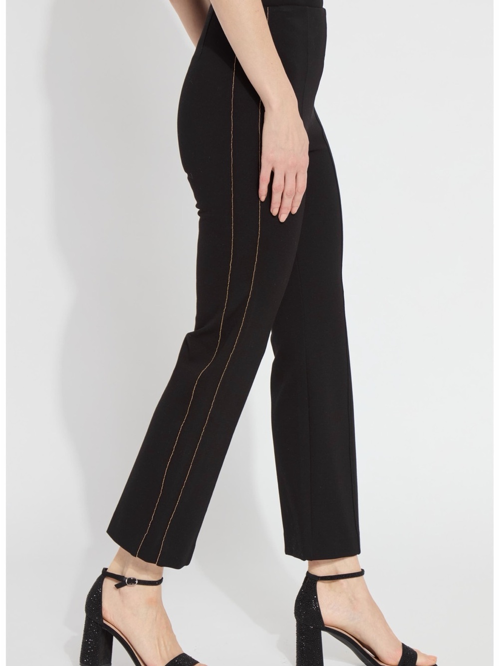 Women’s Black Lysse Ponte Pant, Embellished, Pintucks, Size S Petite